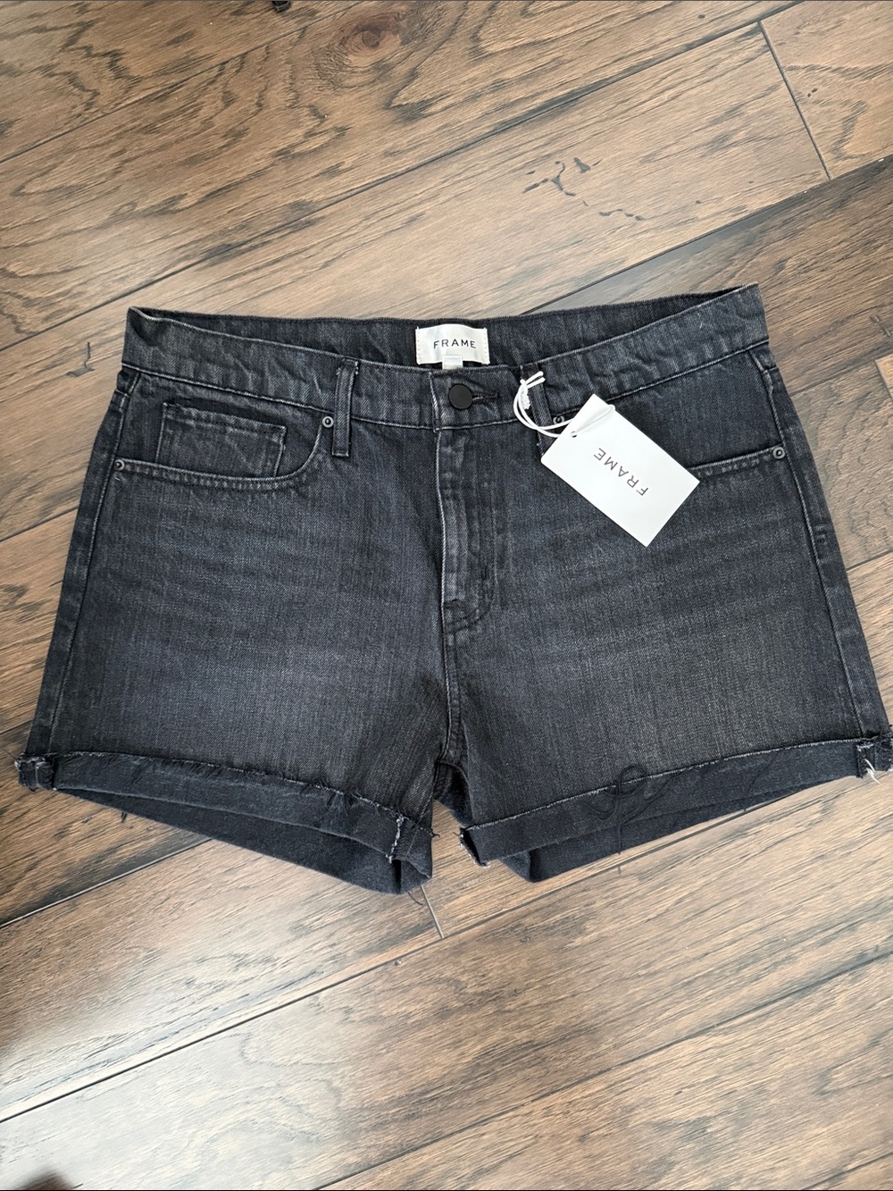 Frame Denim Black Washed Jean Shorts